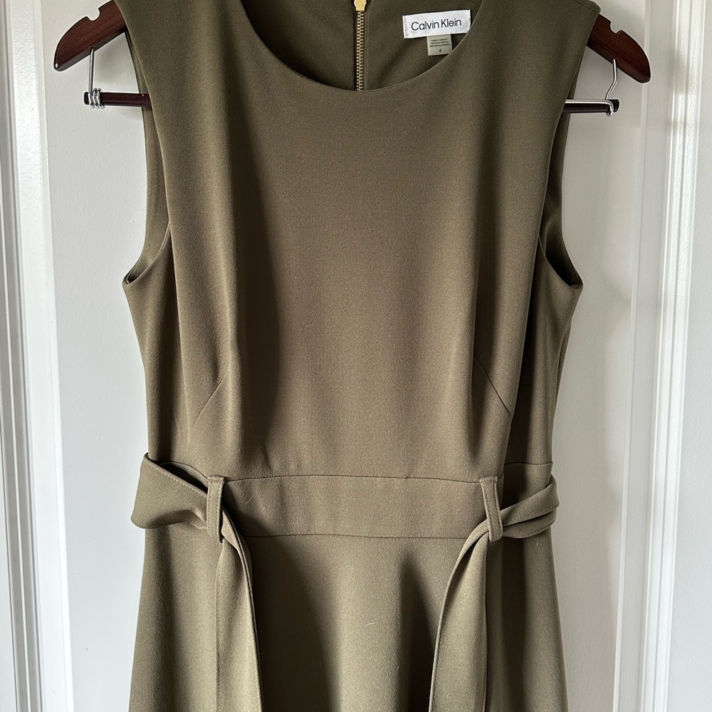 Calvin Klein Olive Green Maxi Dress with Waist Tie - Picture 4 of 5